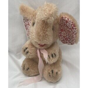 Vintage Kamar Pink Elephant Plush w/ Pink Hibiscus Ears 10” Stuffed Animal RARE